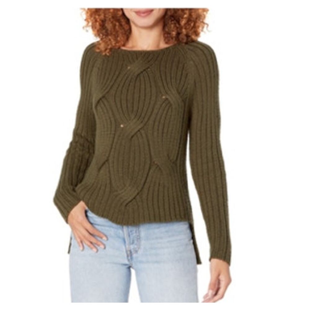 KF / KAUFMANFRANCO Olive Green Ribbed Cable Knit Wool Blend Sweater Med.